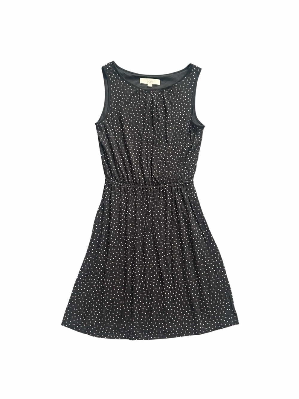LOFT Polka Dot‎ Sleeveless Dress XS Black Pink Fit Flare Midi Mini